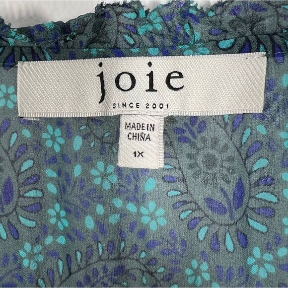 Joie Women's Size 1X Green Blue Pine 100% Silk Asseline Long Sleeve Blouse Top - Picture 10 of 13